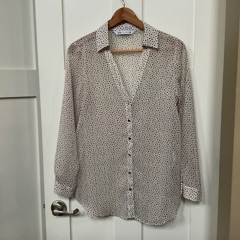 Zara Polka Dot Print Sheer blouse sz XS